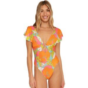 Trina Turk Orange and Pink Floral One Piece Swimsuit
